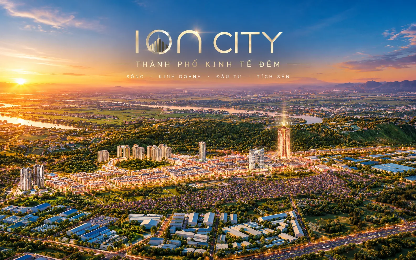 Phối cảnh Ion City Bắc Ninh với công viên và quảng trường trung tâm